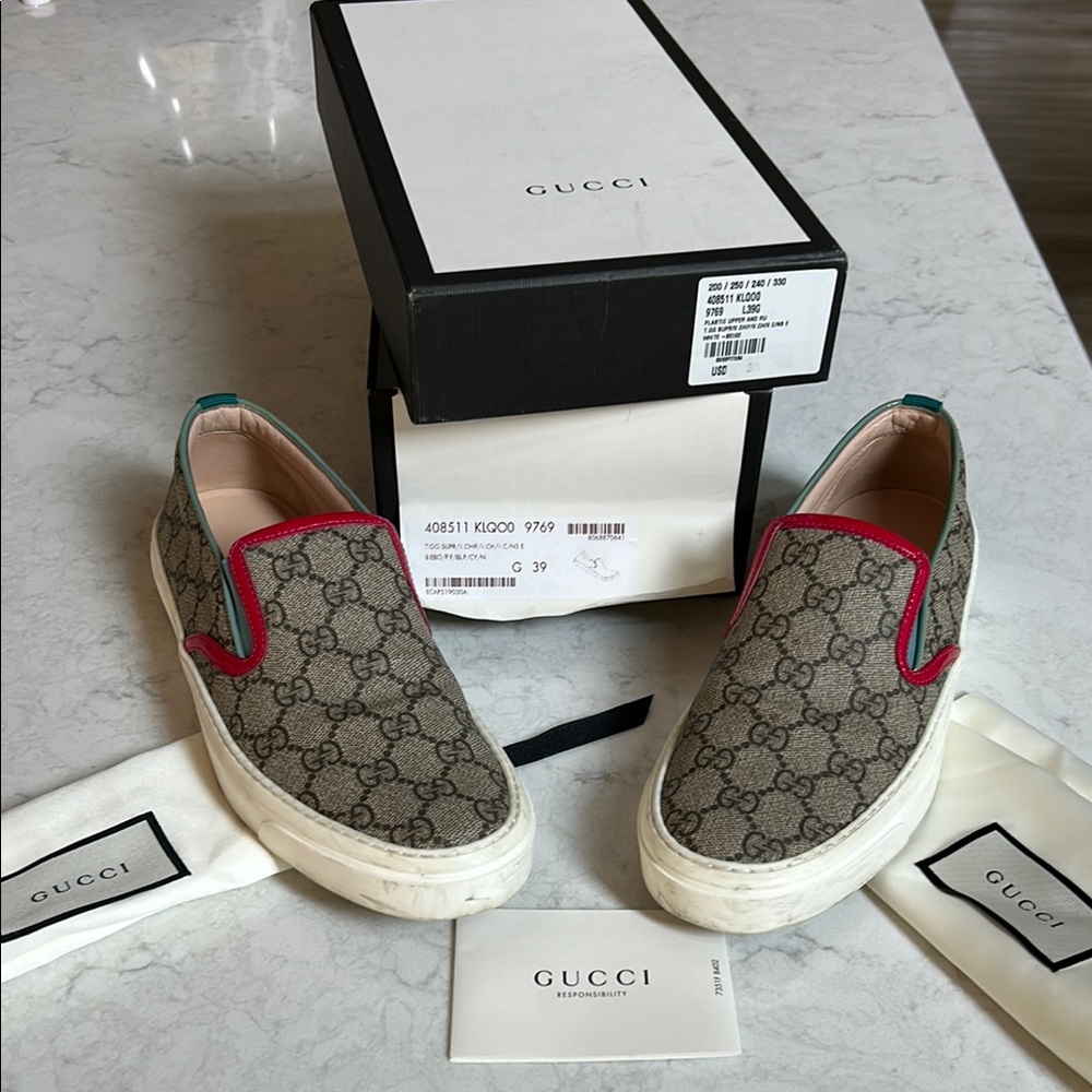 Gucci Brown and Red Sneakers with GG Monogram